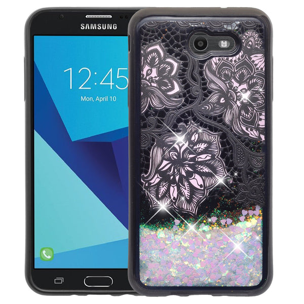 galaxy j7 (2017)  liquid sparkle quicksand case - pink flower lace - www.coverlabusa.com