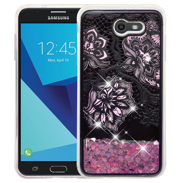 galaxy j7 (2017)  liquid sparkle quicksand case - clear pink flower - www.coverlabusa.com