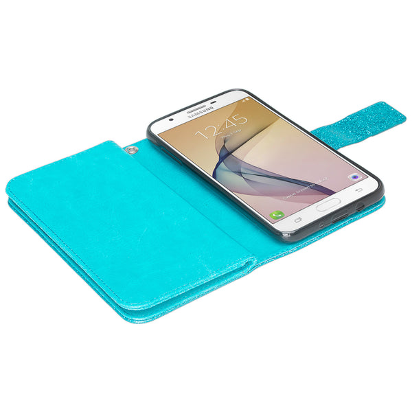 Samsung Galaxy J7V / J7 Perx / J7 Sky Pro / J7 (2017) Glitter Wallet Case - Teal - www.coverlabusa.com