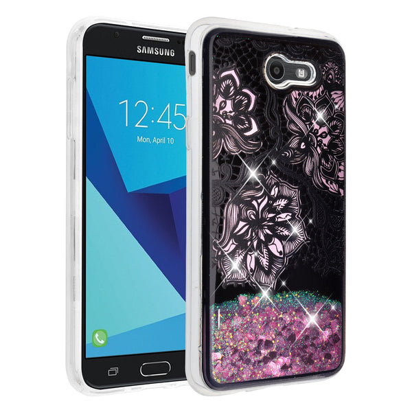 galaxy j7 (2017)  liquid sparkle quicksand case - clear pink flower - www.coverlabusa.com