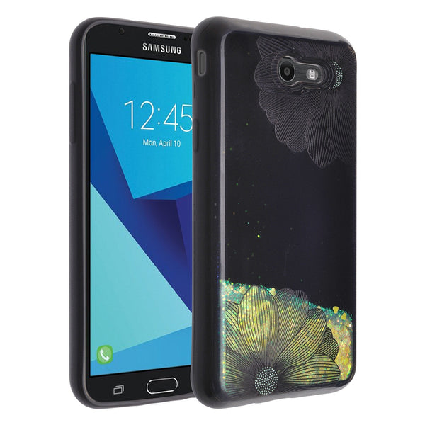 galaxy j7 (2017)  liquid sparkle quicksand case - black flower - www.coverlabusa.com