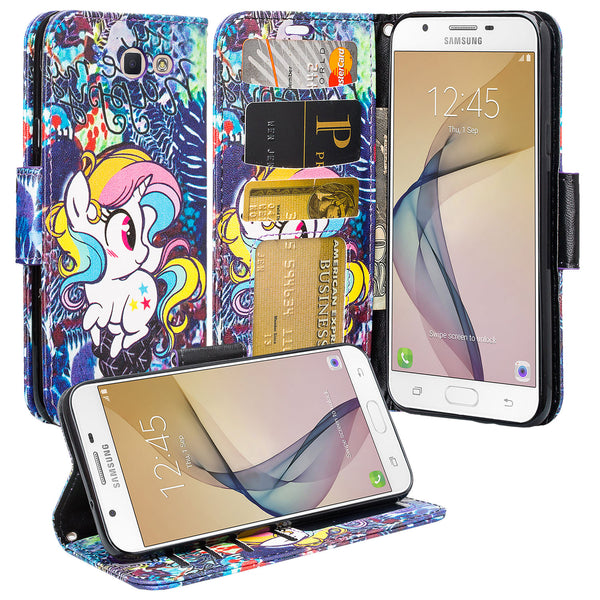 Samsung J7(2017), J7 Sky Pro, J7 V, J7 Perx Wallet Case - Rainbow Unicorn - www.coverlabusa.com