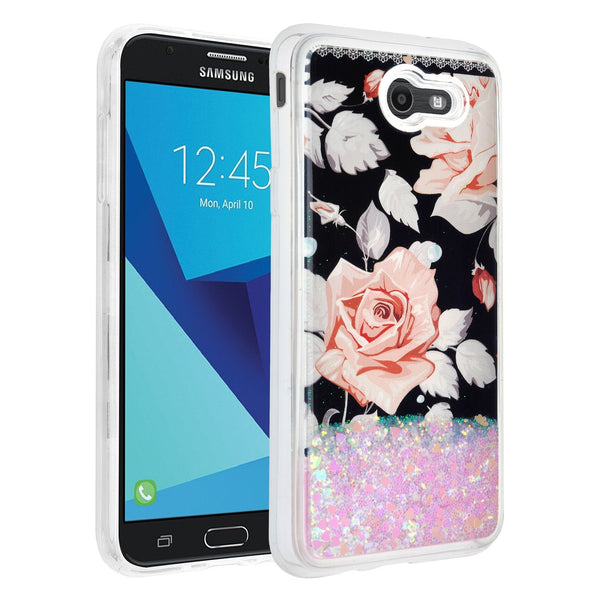 galaxy j7 (2017)  liquid sparkle quicksand case - teal (pink flower) - www.coverlabusa.com