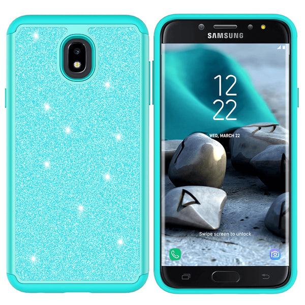 Samsung Galaxy J7 (2018) Glitter Hybrid Case - Teal - www.coverlabusa.com