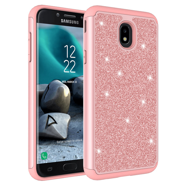 Samsung Galaxy J7 (2018) Glitter Hybrid Case - Rose Gold - www.coverlabusa.com