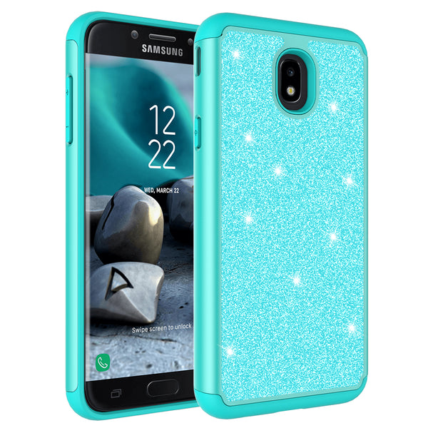Samsung Galaxy J7 (2018) Glitter Hybrid Case - Teal - www.coverlabusa.com