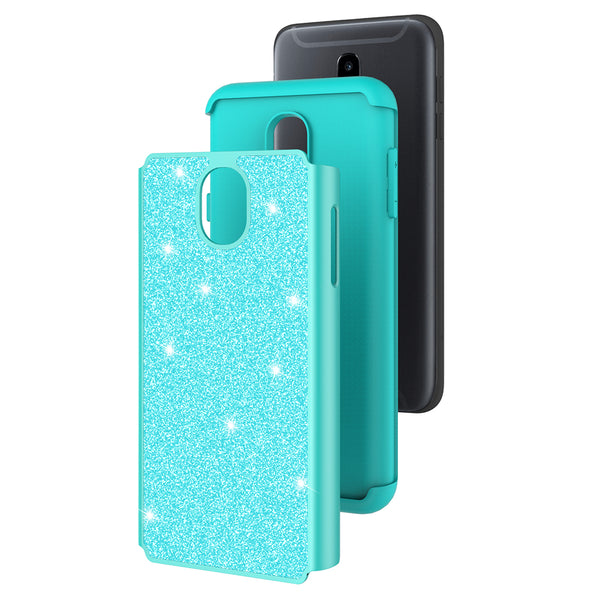 Samsung Galaxy J7 (2018) Glitter Hybrid Case - Teal - www.coverlabusa.com