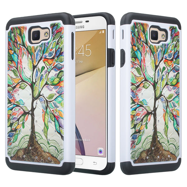 galaxy j7 prime diamond rhinestone case - vibrant tree - www.coverlabusa.com