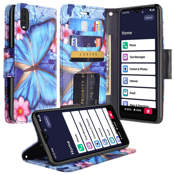 alcatel jitterbug smart 3 wallet case - blue butterfly - www.coverlabusa.com