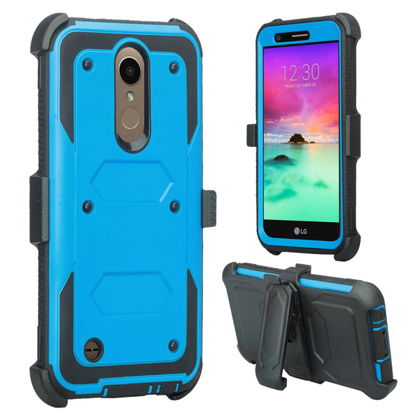 LG K10 2017 heavy duty holster case - blue - www.coverlabusa.com