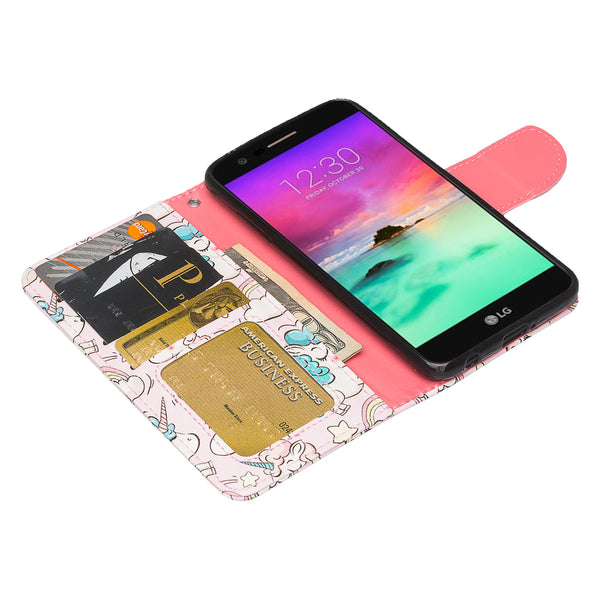 LG K10 (2018) leather wallet case - pink unicorn - www.coverlabusa.com