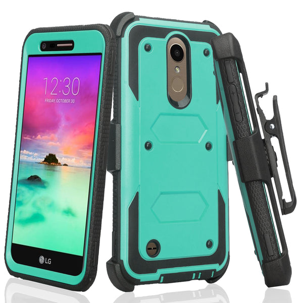 LG K10 2017 heavy duty holster case - teal - www.coverlabusa.com