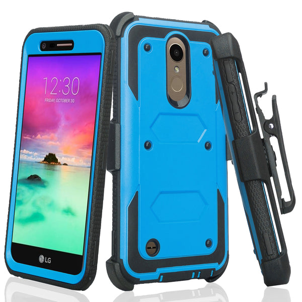 LG K10 2017 heavy duty holster case - blue - www.coverlabusa.com