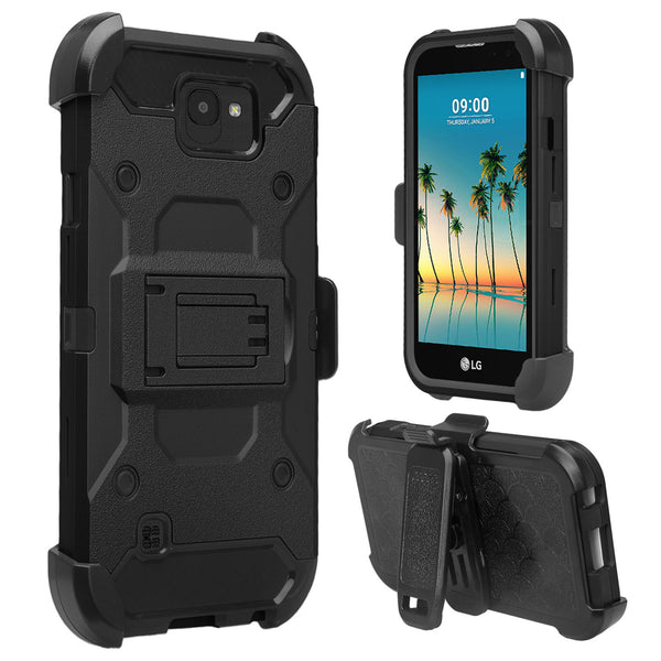 LG K3 (2017) Hybrid Holster Case - Black - www.coverlabusa.com