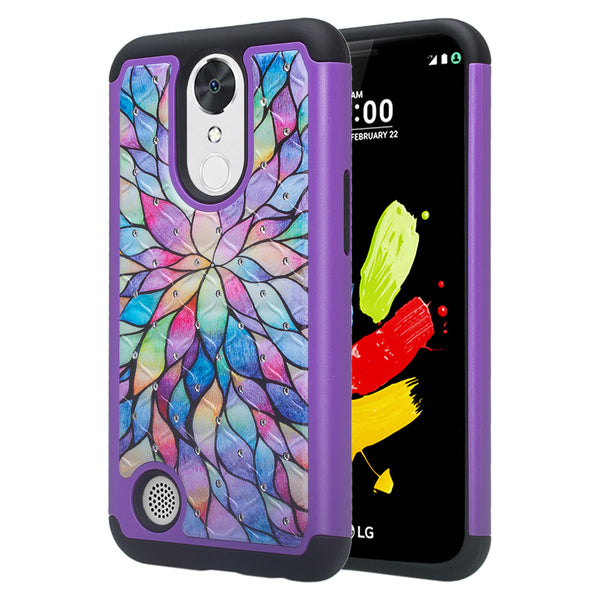 lg k20 plus, k20 v, harmony, k10 2017 crystal rhinestone hybrid case - rainbow flower - www.coverlabusa.com