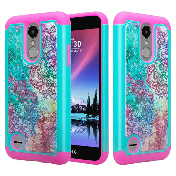 LG K4 (2017) | Fortune | Phoenix 3 case crystal rhinestone - teal flower - www.coverlabusa.com