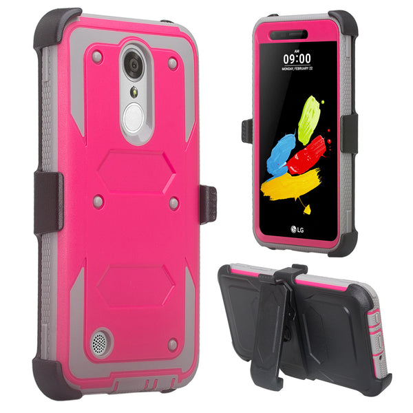 LG ARISTO holster case with screen protector - hot pink - www.coverlabusa.com