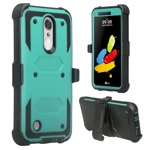 LG ARISTO holster case with screen protector - teal - www.coverlabusa.com