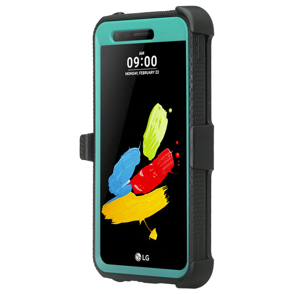 LG ARISTO holster case with screen protector - teal - www.coverlabusa.com