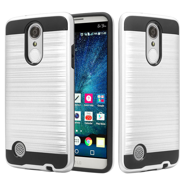 lg aristo case - hybrid brush - silver - www.coverlabusa.com