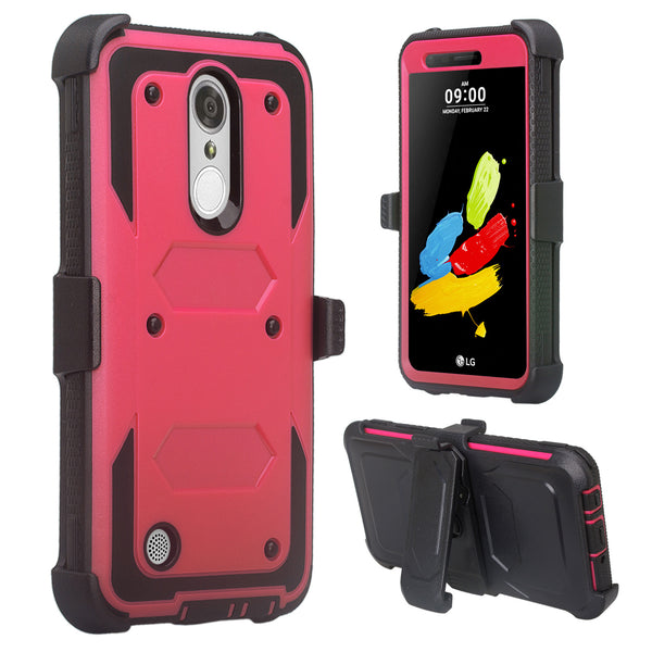 LG ARISTO holster case with screen protector - hot pink/black - www.coverlabusa.com