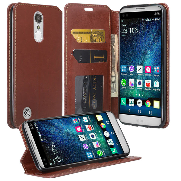 LG K4 (2017) | Fortune | Phoenix 3 | LV1 | M150 leather wallet case - brown - www.coverlabusa.com