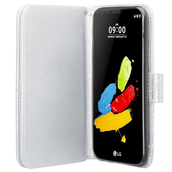 LG K20 Plus Case, LG K20 V, K10 2017 Glitter Wallet Case - Silver - www.coverlabusa.com