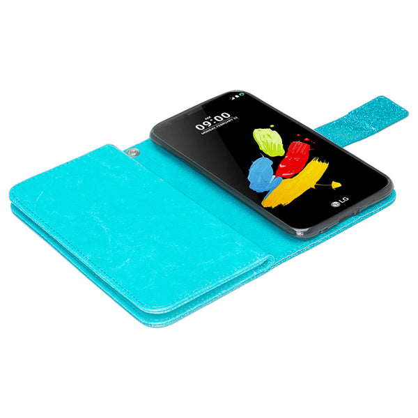  LG K10 (2018) , K10+, K10a Glitter Wallet Case - Teal - www.coverlabusa.com