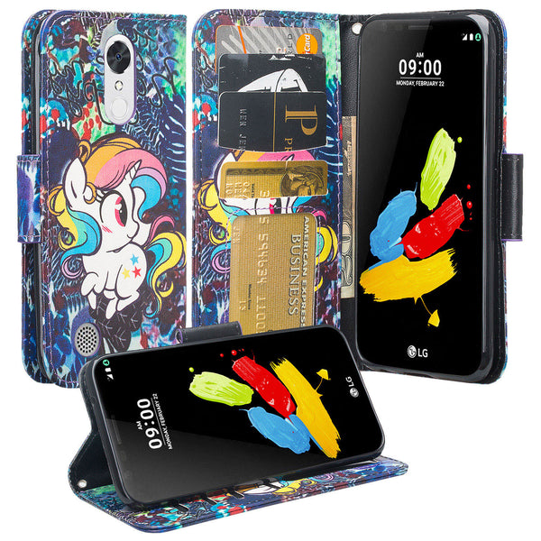LG K20 V Case, K20 Plus leather wallet case - rainbow unicorn - www.coverlabusa.com