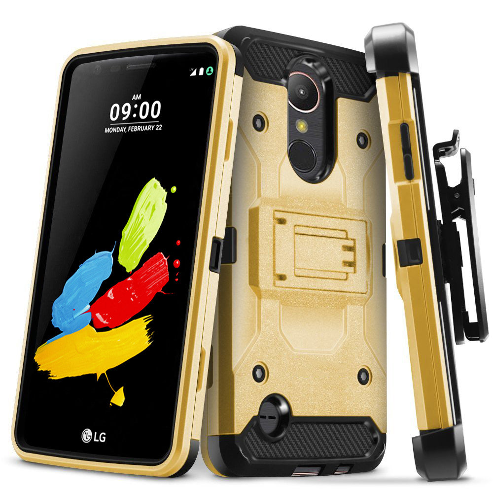 LG K10 (2017) , LG M250N Hybrid Holster Case - Gold - www.coverlabusa.com