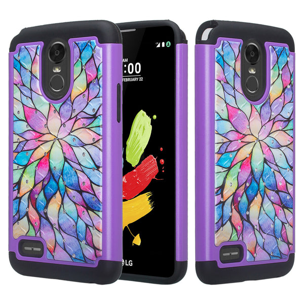 lg stylo 3 case crystal rhinestone - rainbow flower - www.coverlabusa.com