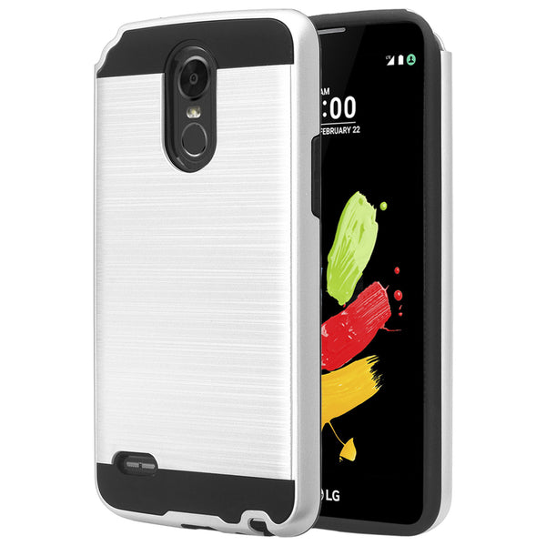 lg stylo 3 case - hybrid brush - silver - www.coverlabusa.com