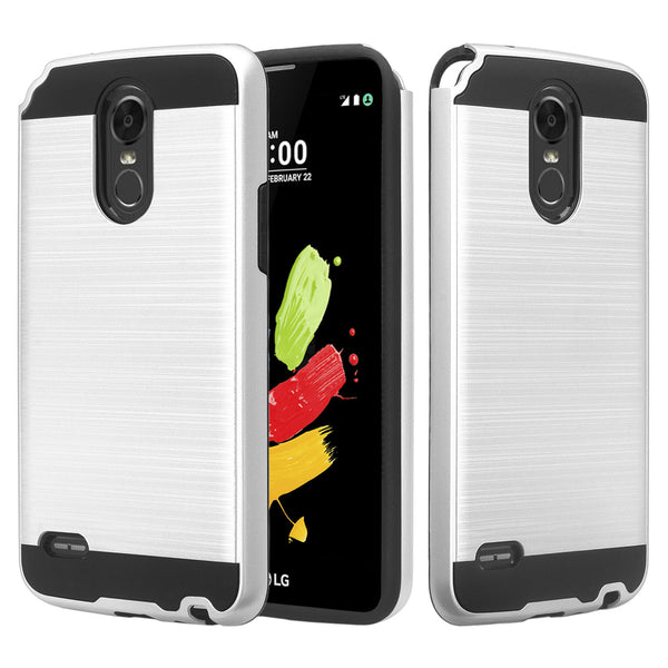 lg stylo 3 case - hybrid brush - silver - www.coverlabusa.com