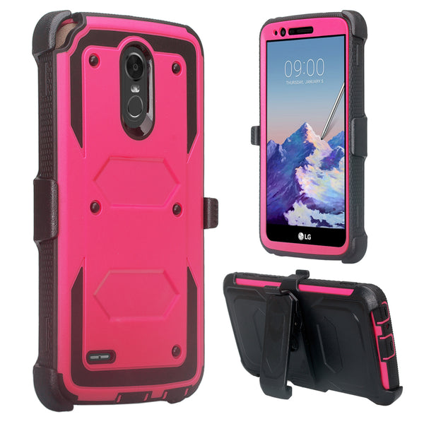 LG Stylo 3 heavy duty holster case - Hot Pink - www.coverlabusa.com