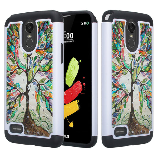 lg stylo 3 crystal rhinestone hybrid case - vibrant tree - www.coverlabusa.com