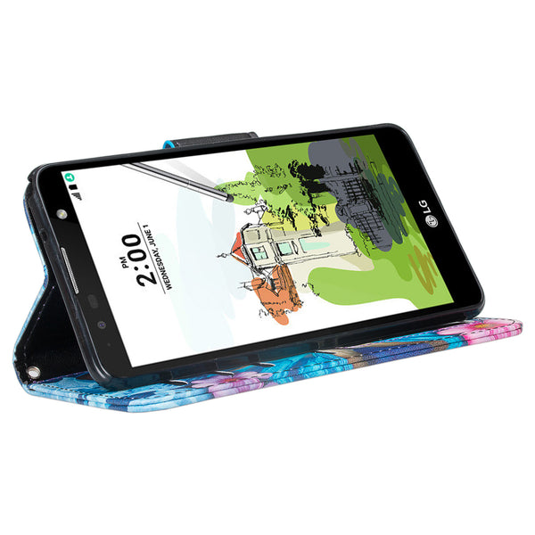 lg stylo 2 wallet case - blue butterflies - www.coverlabusa.com