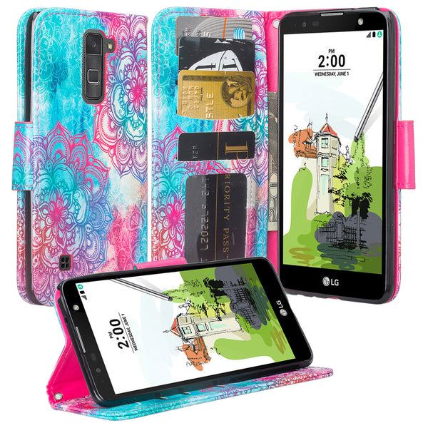 lg stylo 2 wallet case - teal flower - www.coverlabusa.com