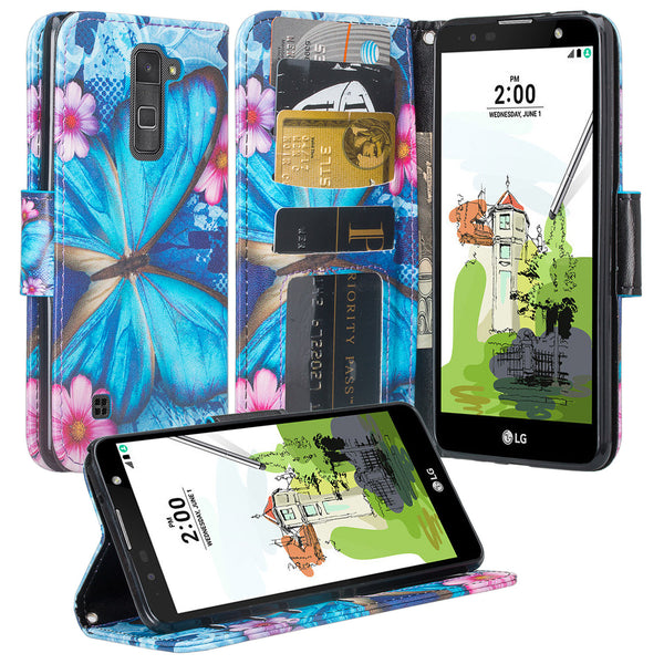 lg stylo 2 wallet case - blue butterflies - www.coverlabusa.com