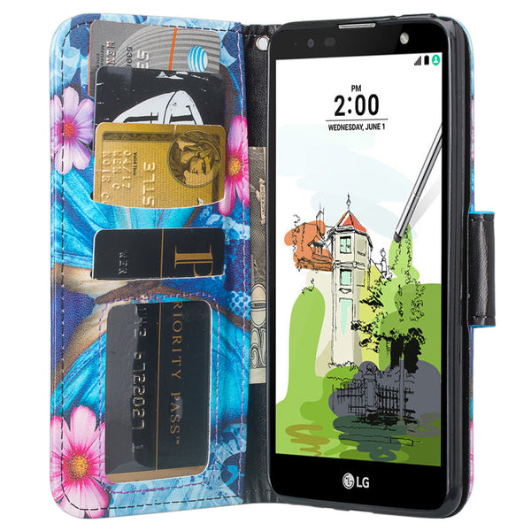 lg stylo 2 wallet case - blue butterflies - www.coverlabusa.com