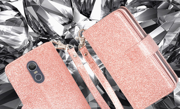 LG Stylo 4 Glitter Wallet Case - Rose Gold - www.coverlabusa.com