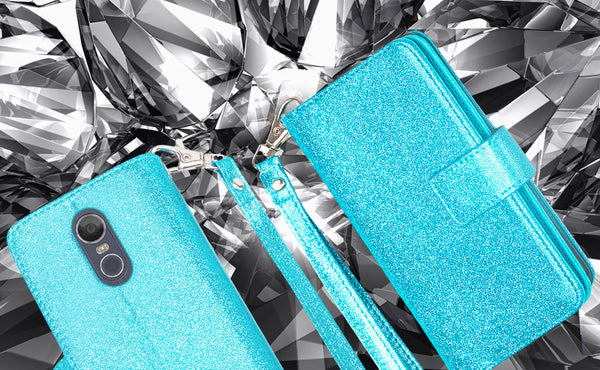 LG Stylo 4 Glitter Wallet Case - Teal - www.coverlabusa.com