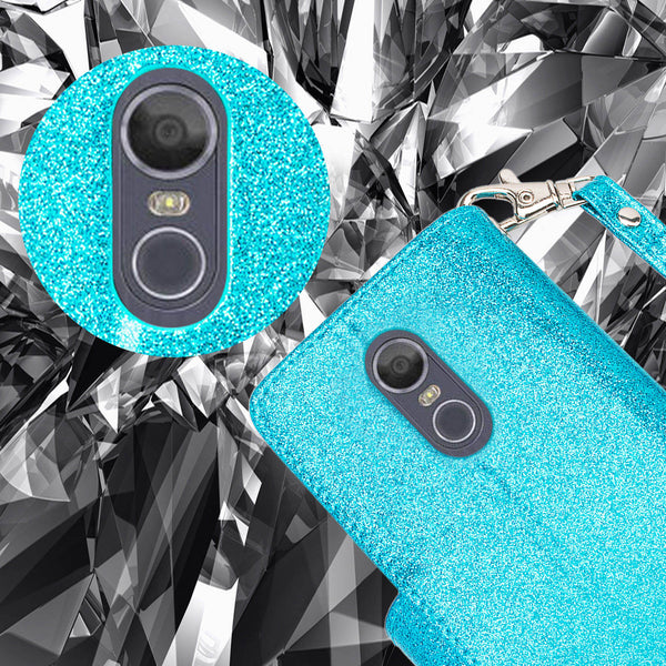 LG Stylo 4 Glitter Wallet Case - Teal - www.coverlabusa.com