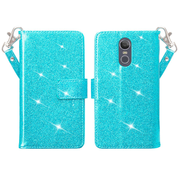 LG Stylo 4 Glitter Wallet Case - Teal - www.coverlabusa.com