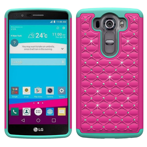 LG V10 Rhinestone Case - hot pink/teal - www.coverlabusa.com