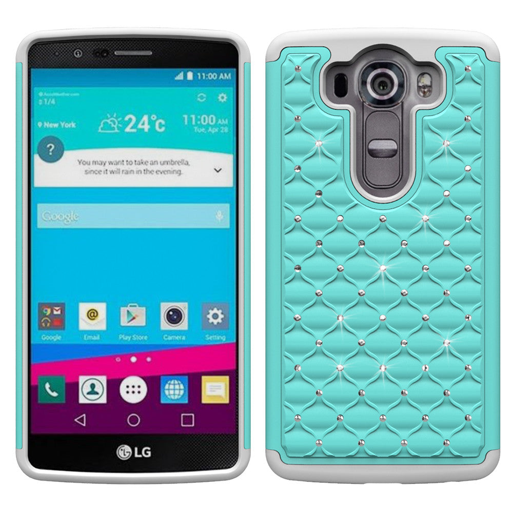 LG V10 Rhinestone Case - baby teal/white - www.coverlabusa.com