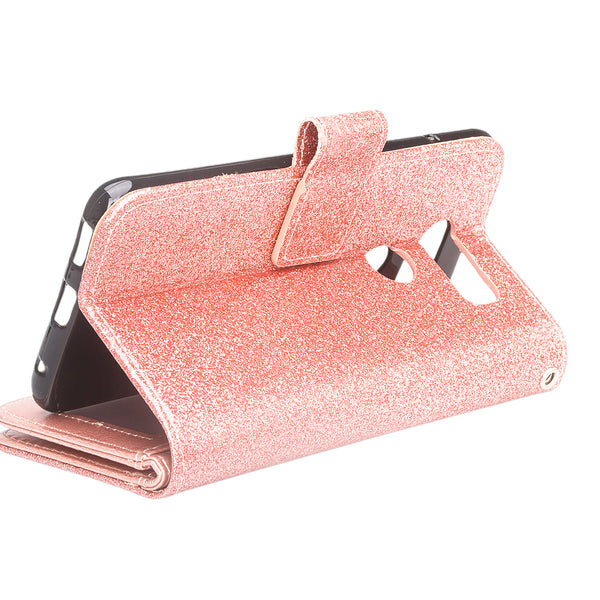 LG V30 Glitter Wallet Case - Rose Gold - www.coverlabusa.com