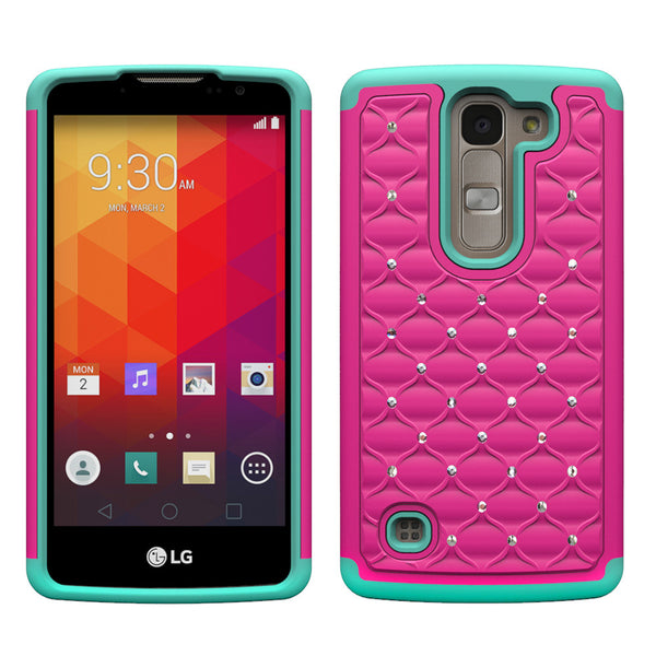 LG Volt2 Rhinestone Case - Hot Pink/Teal - www.coverlabusa.com