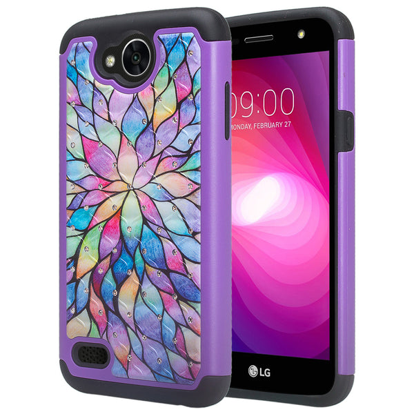 lg x power 2 case crystal rhinestone - rainbow flower - www.coverlabusa.com