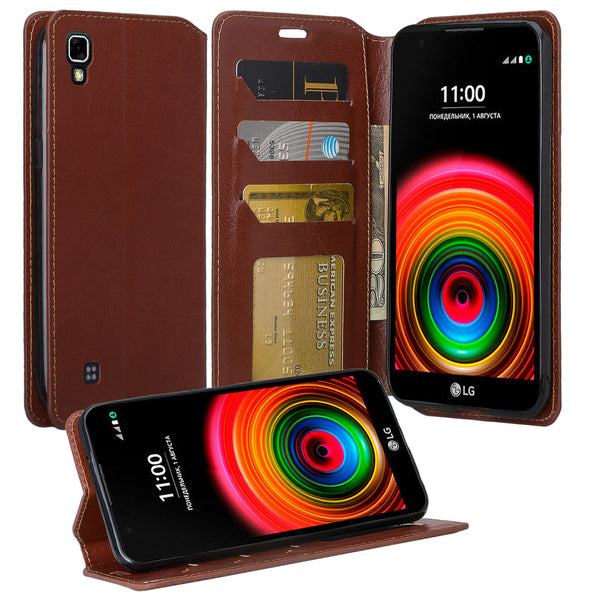 lg x power pu leather wallet case - brown - www.coverlabusa.com