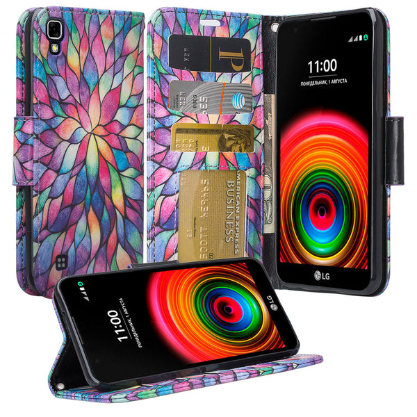 lg x power leather wallet case - rainbow flower - www.coverlabusa.com